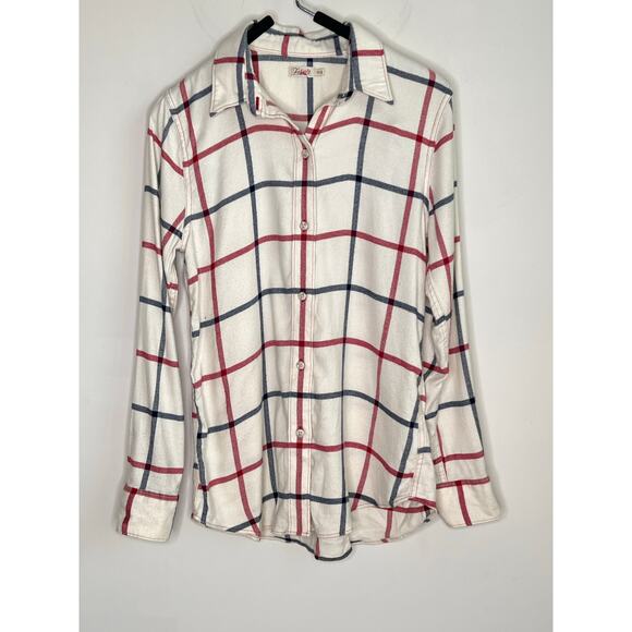Faherty The Classic Stretch Windowpane Flannel Button-Up Shirt Cream Red Blue XS - Picture 3 of 10